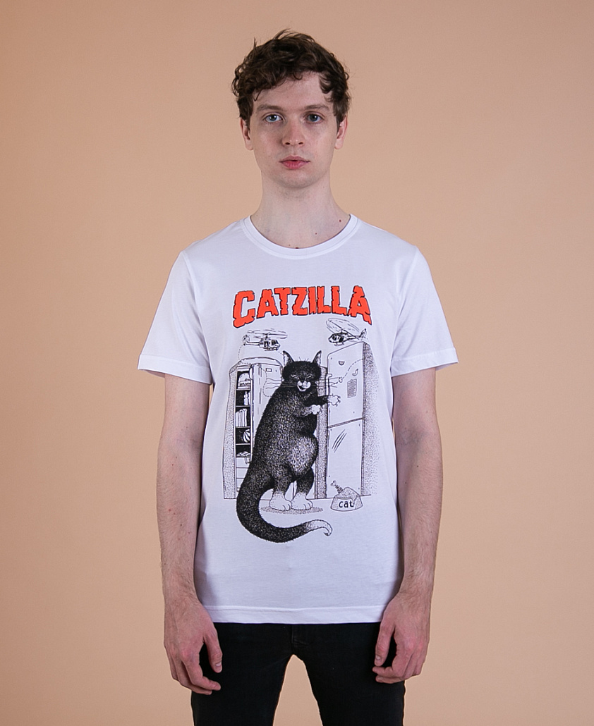 Біла унісекс футболка CATZILLA - Фото 1