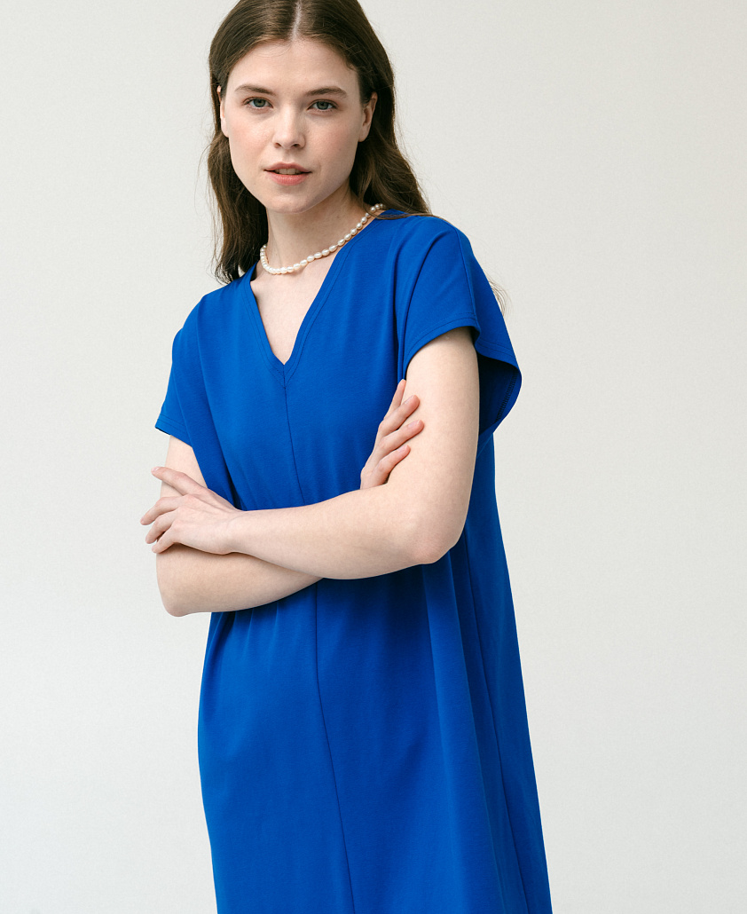 Синя вільна міді сукня
