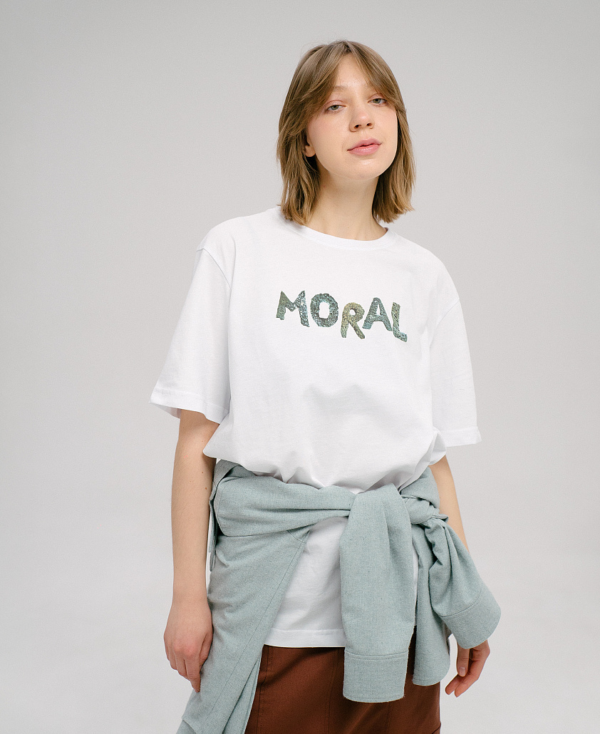 Біла унісекс футболка Moral